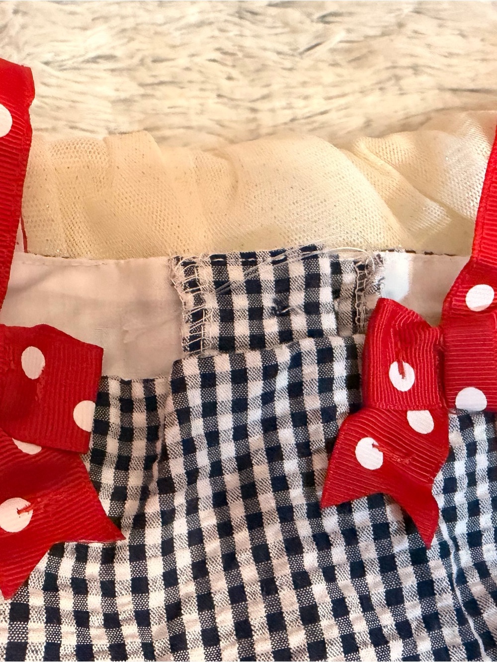 Emily Rose Baby Girl 12M Ladybug Gingham Dress Bloomers Red Bow 3PC NWT - Picture 10 of 12